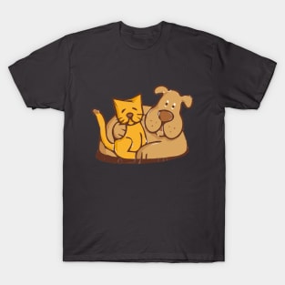 Cat and Dog Cuddling together T-Shirt